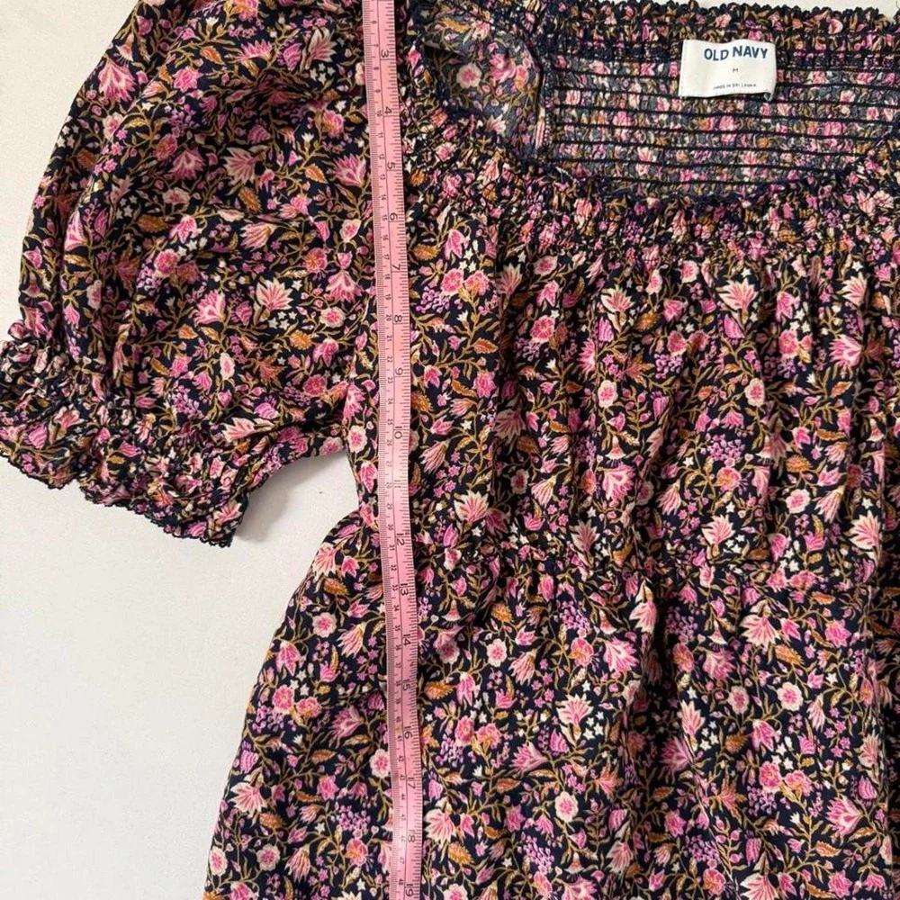 Old Navy Floral Smocked Puff Sleeve Blouse Cottagecore Romantic Boho Top